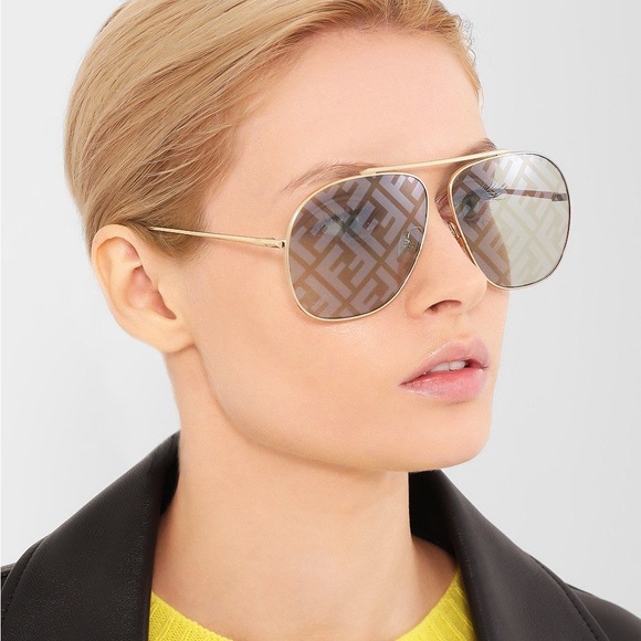 Fendi Accessories - New - Fendi FF M0071/S Fendi Grid Pilot Sunglasses - Brown Gold Sunglasses